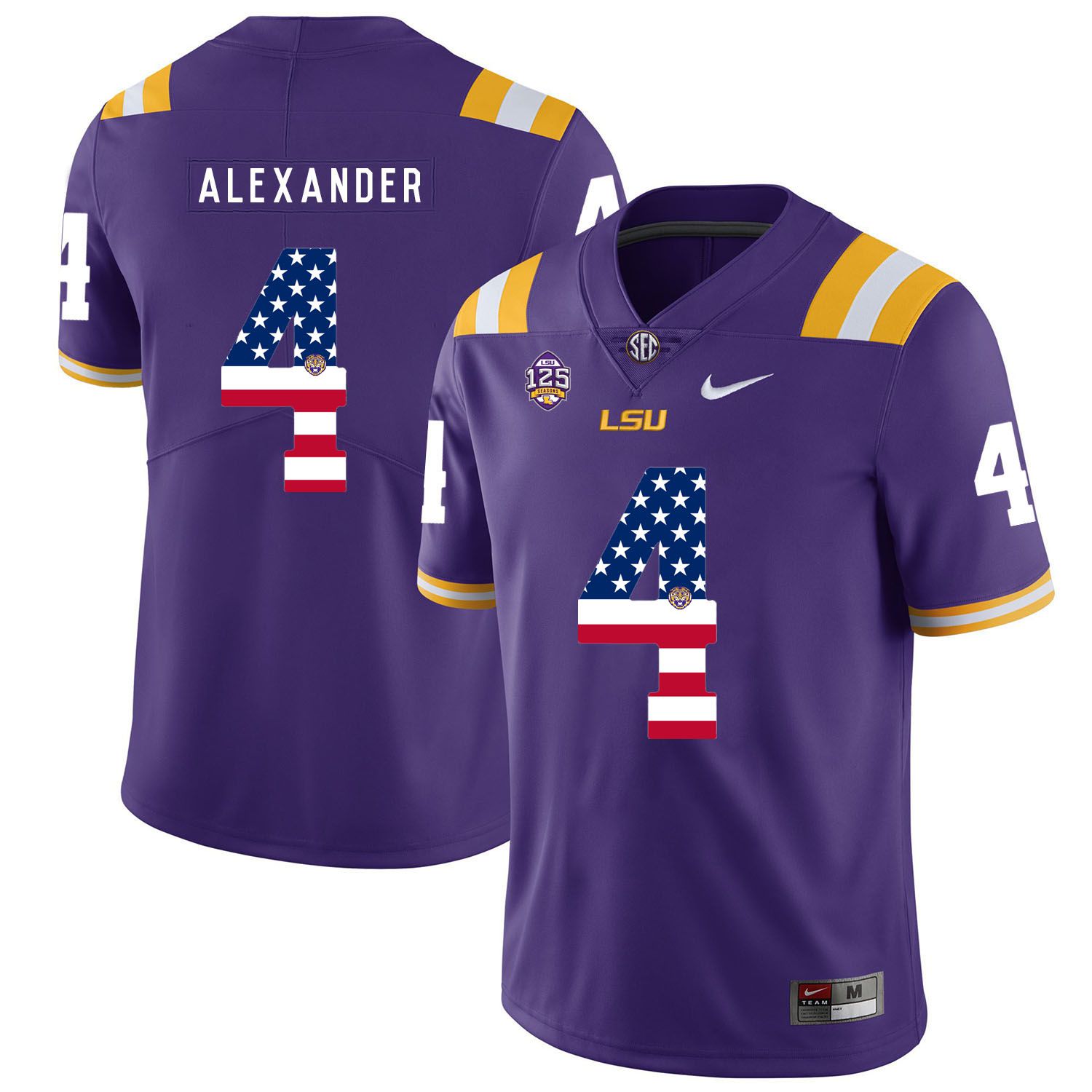 Men LSU Tigers #4 Alexander Purple Flag Customized NCAA Jerseys